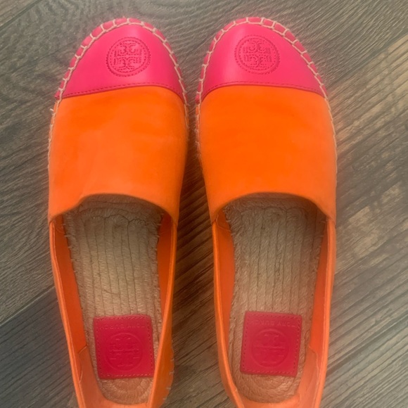 Tory Burch Shoes - Tory Burch Orange/Pink Espadrille flats.  Never been worn!